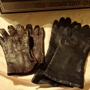 Brown and Black Leather Gloves Full-Fingered Accessories